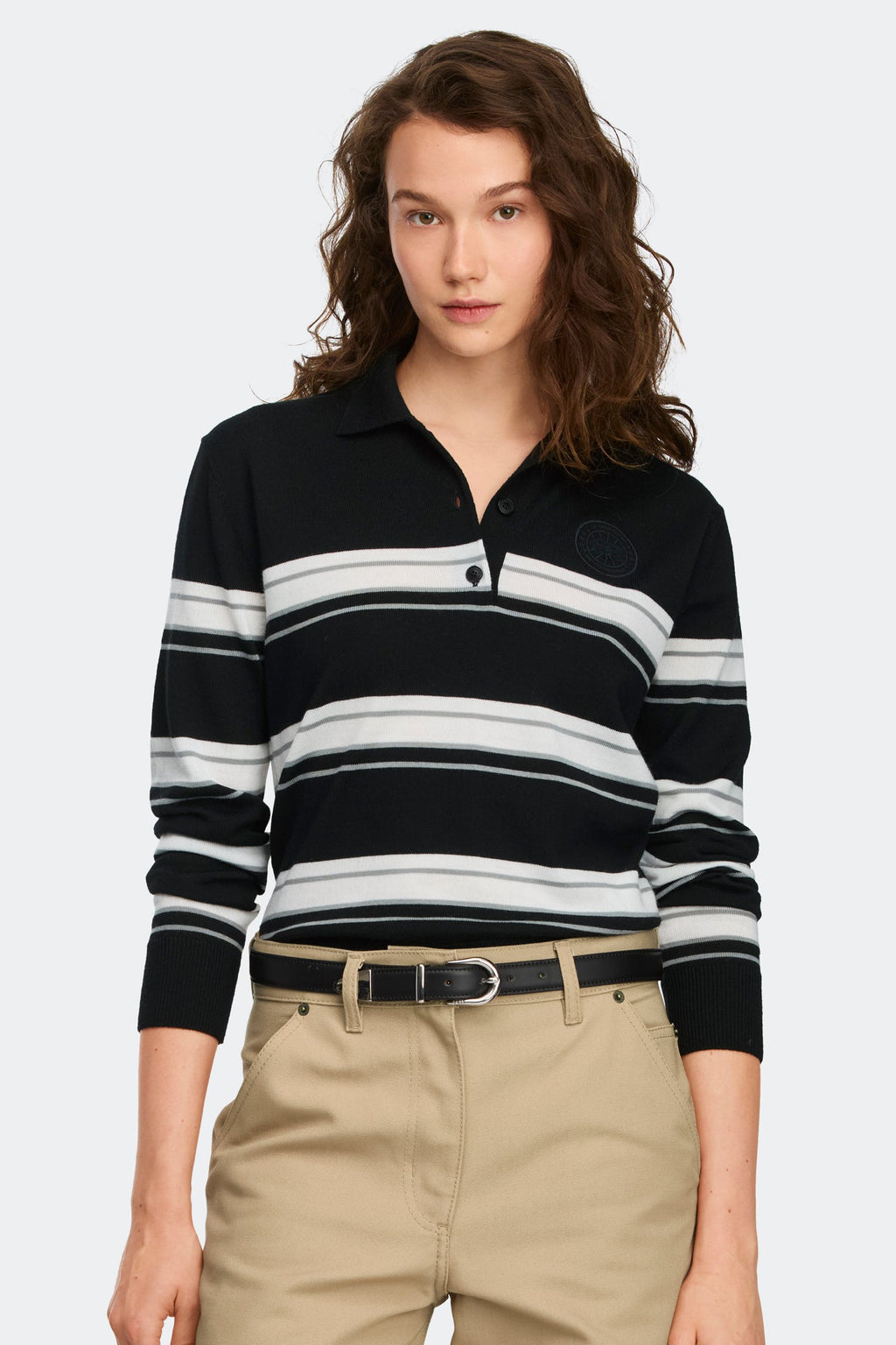 Melrose Striped Knit Long Sleeve Polo
