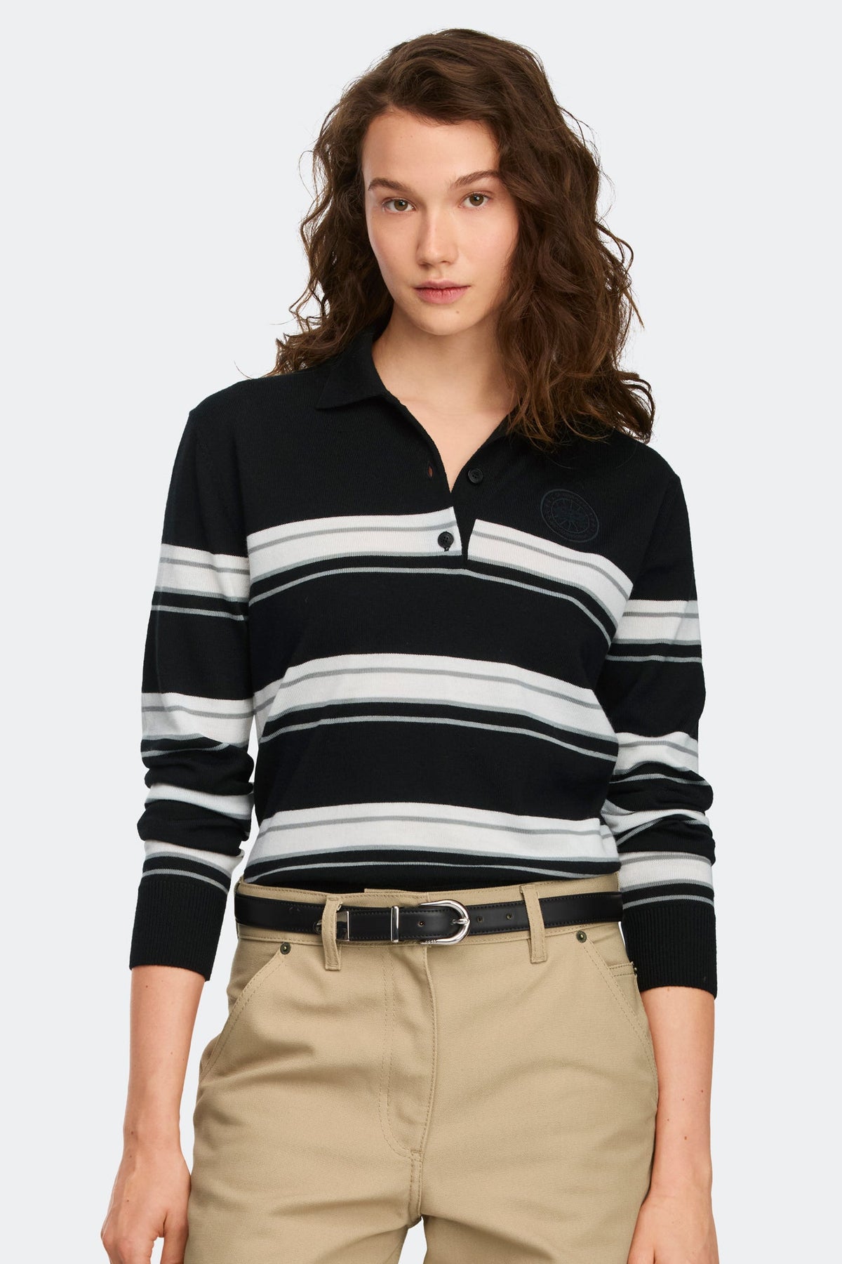 Melrose Striped Knit Long Sleeve Polo