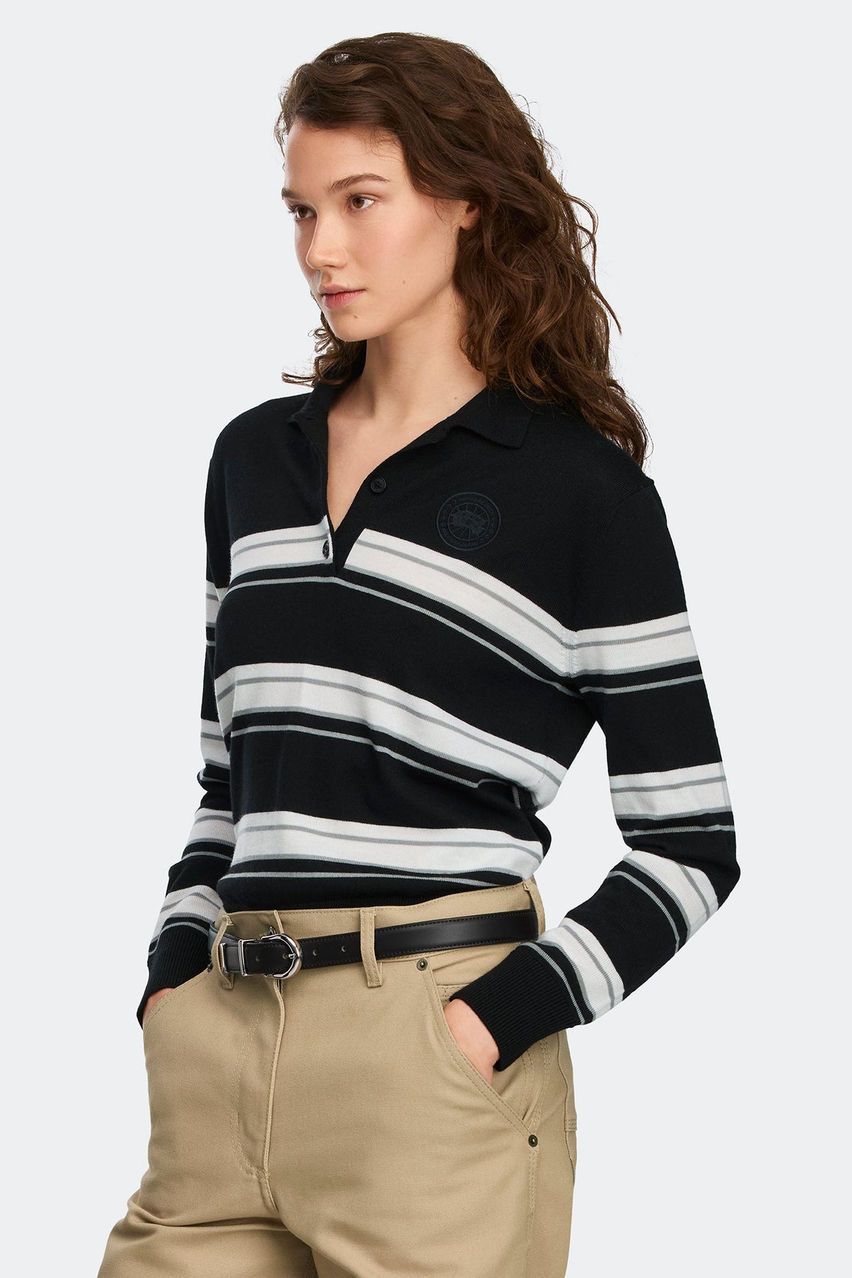 Melrose Striped Knit Long Sleeve Polo